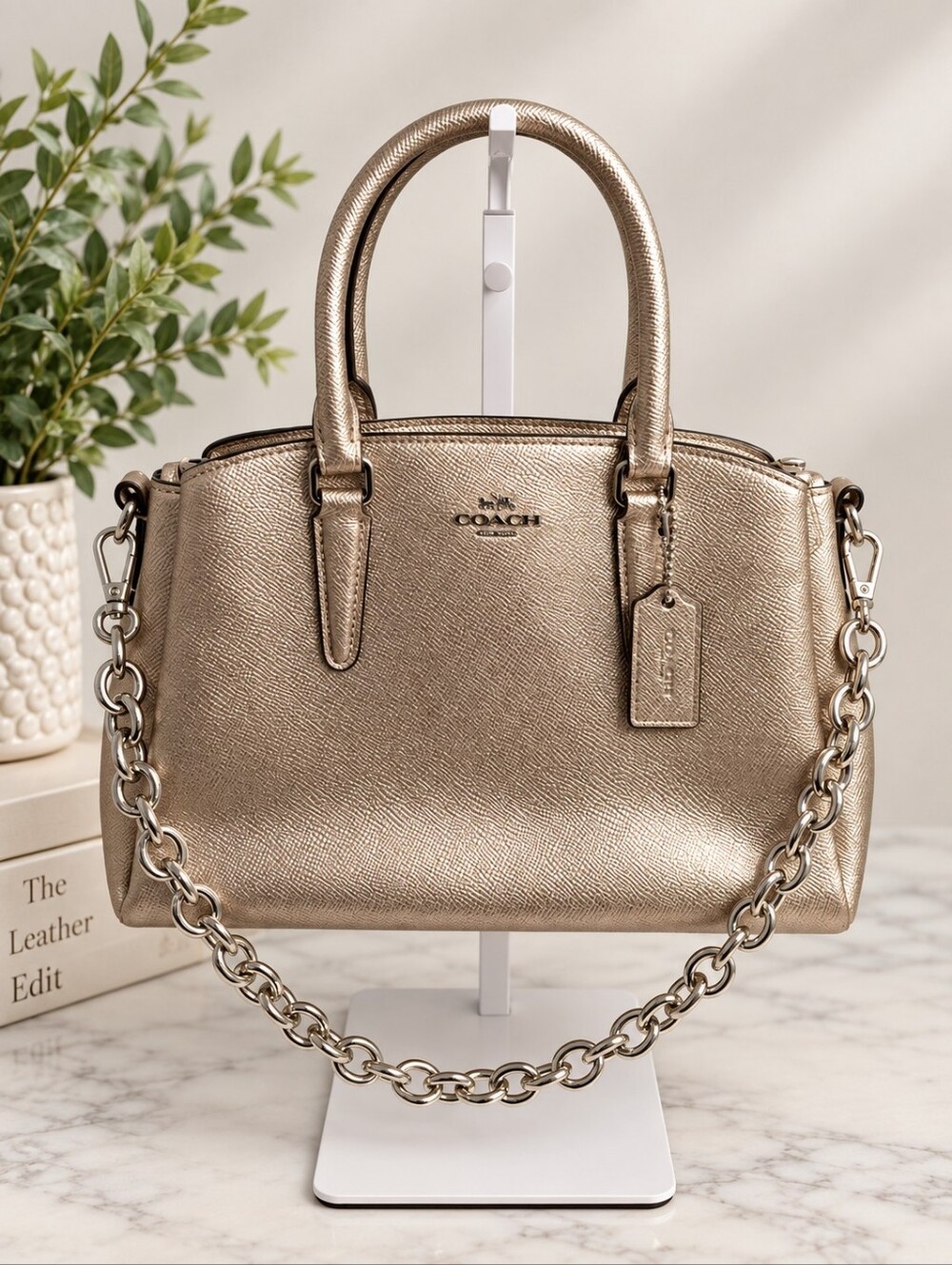 Coach Mini Sage Carryall Metallic Gold Leather Satchel Bag